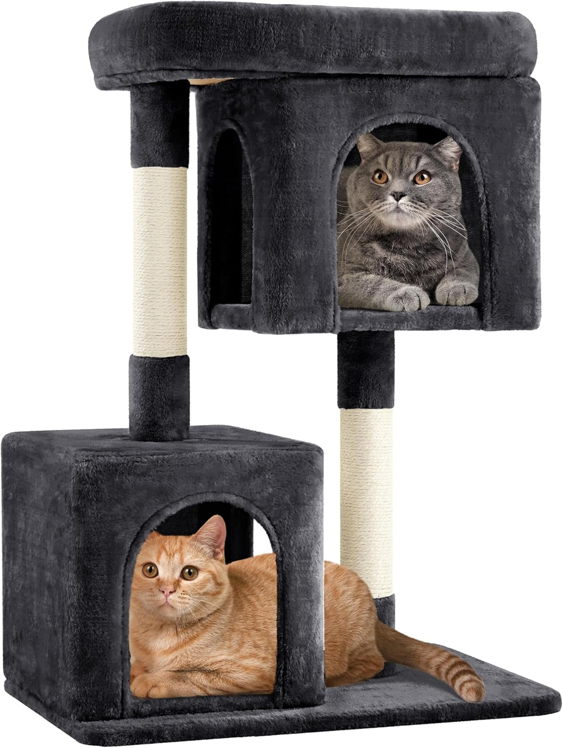 33.5In Cat Tree Tower for Indoor Cats W/2 Cozy Plush Condos, Oversized Perch & Sisal Scratching Posts, Stable Cat Stand House for Large Cats & Pets, Light Gray