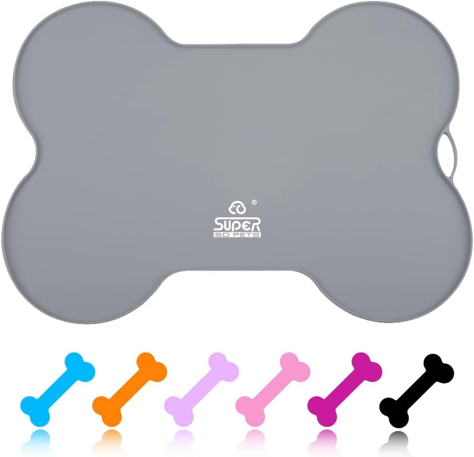 Dog Food Mat Dog Bowl Mat for Food and Water Silicone Non Spill Cat Feeding Mat Puppy Placemat Waterproof - 20.5" X 14.5", Black