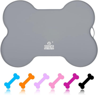 Dog Food Mat Dog Bowl Mat for Food and Water Silicone Non Spill Cat Feeding Mat Puppy Placemat Waterproof - 20.5" X 14.5", Black