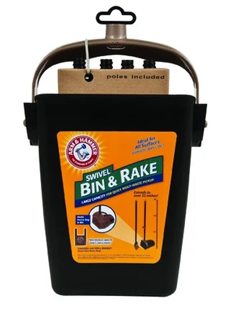 Pooper Scooper Swivel Bin and Rake Dog Poop Scooper with 2 Odor Eliminating Bags, Black