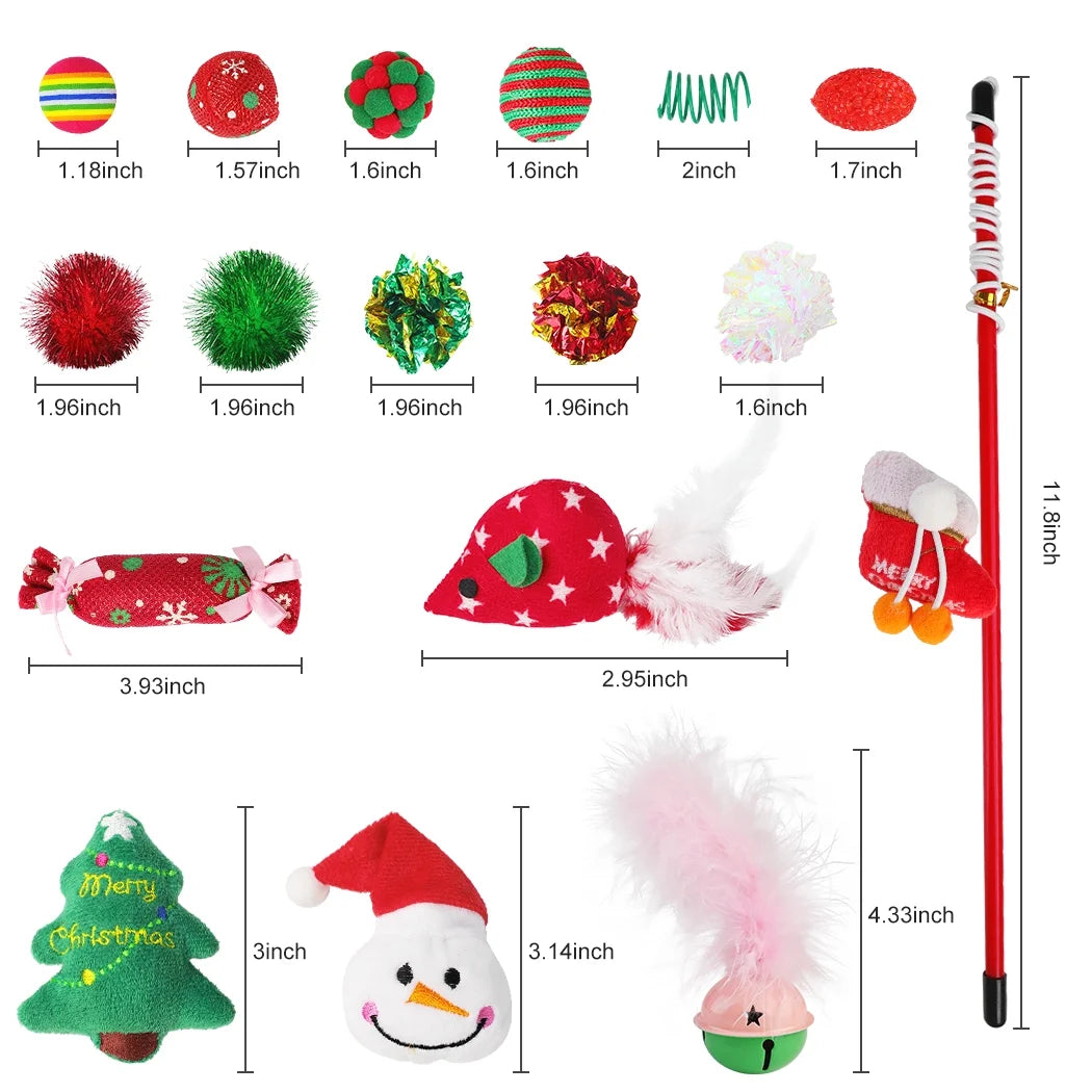 Interactive Christmas Cat Toy, Gift Set, Indoor, 18 Piece