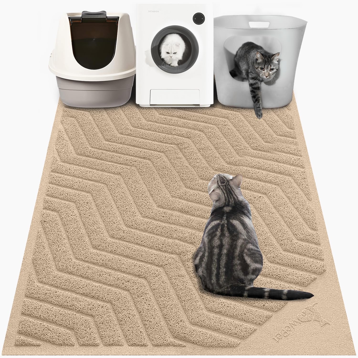 Cat Litter Box Mat(No. 02-2), Kitty Premium PVC Pad, Durable Trapping Rug, Phthalate Free, Urine-Resistant, Scatter Control, L 35 X 23, Grey