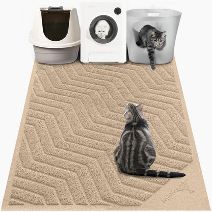 Cat Litter Box Mat(No. 02-2), Kitty Premium PVC Pad, Durable Trapping Rug, Phthalate Free, Urine-Resistant, Scatter Control, L 35 X 23, Grey