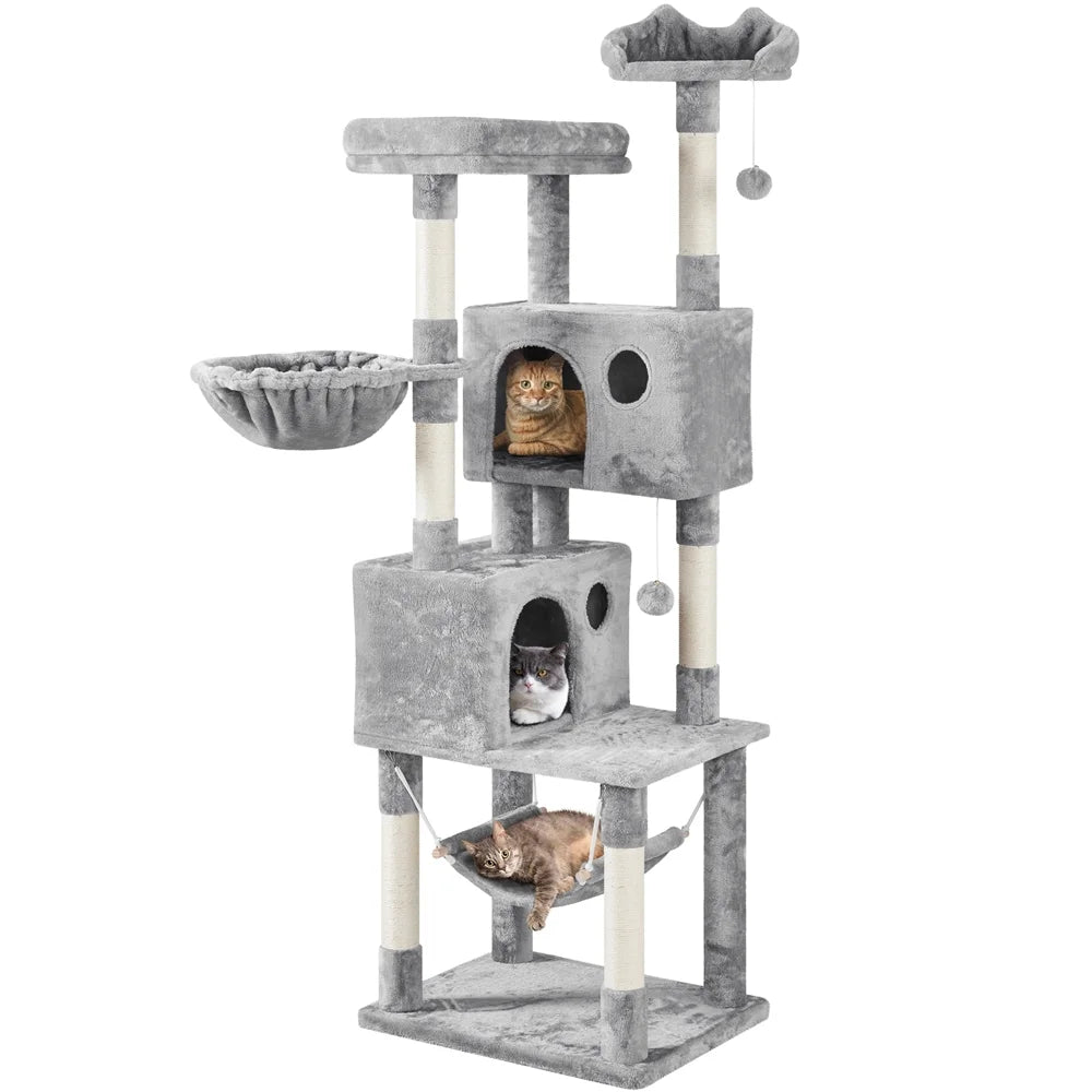73"H Multi-Level Cat Tree Tower with Condos and Perches, Dark Gray