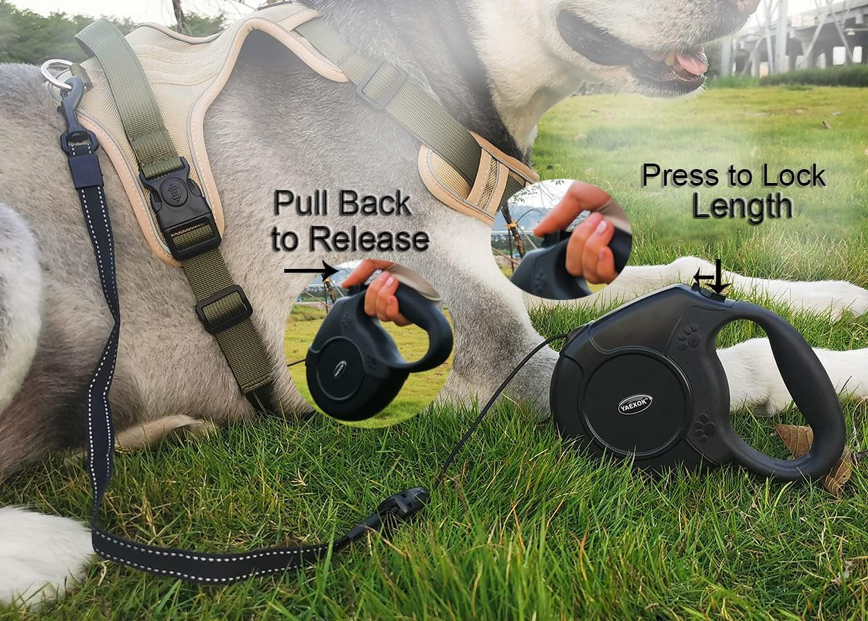 Heavy Duty Retractable Dog Leash 26Ft,Pet Long Walking Leashes Leads for Small Medium Large Dogs Doggie up to 110Lbs (Black)