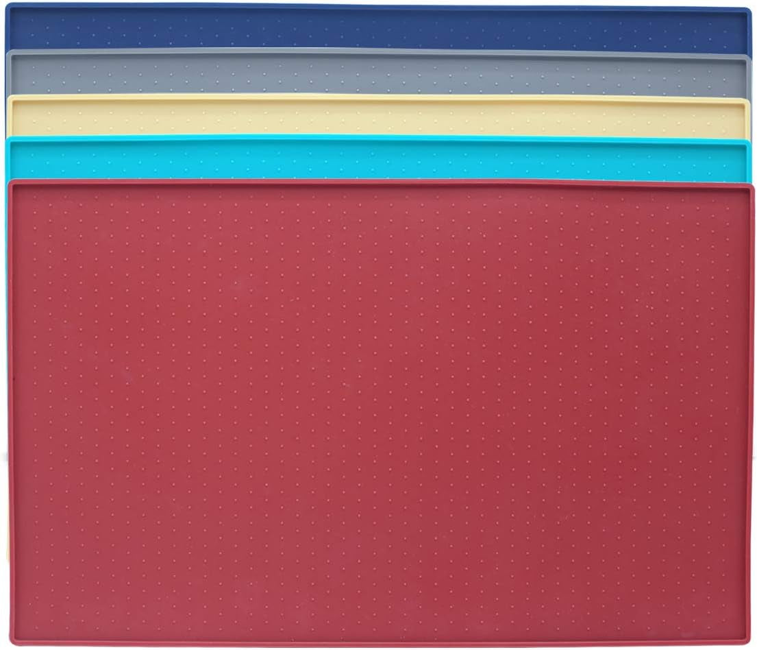 Cat Feeding Mat, Silicone Pet Food Mat, Food Grade Waterproof Anti-Messy Raised-Edges Mat for Puppy Kitty Dog Cat, S(19X12Inch), Burgundy