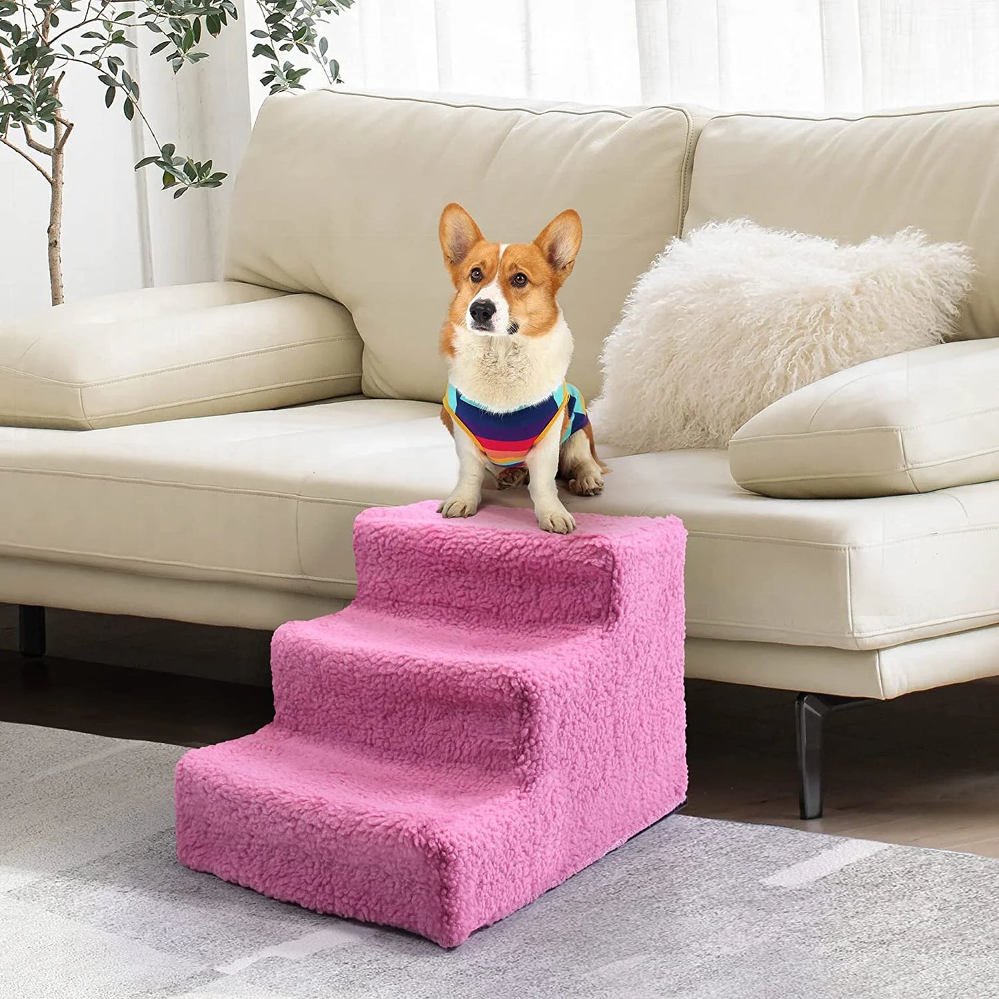 Dog Stairs for Small Dogs - 3 Steps Pet Stairs for High Beds and Couch, Non-Slip Folding Dog Steps Portable Pet Stairs for Dog and Cats,3 Step