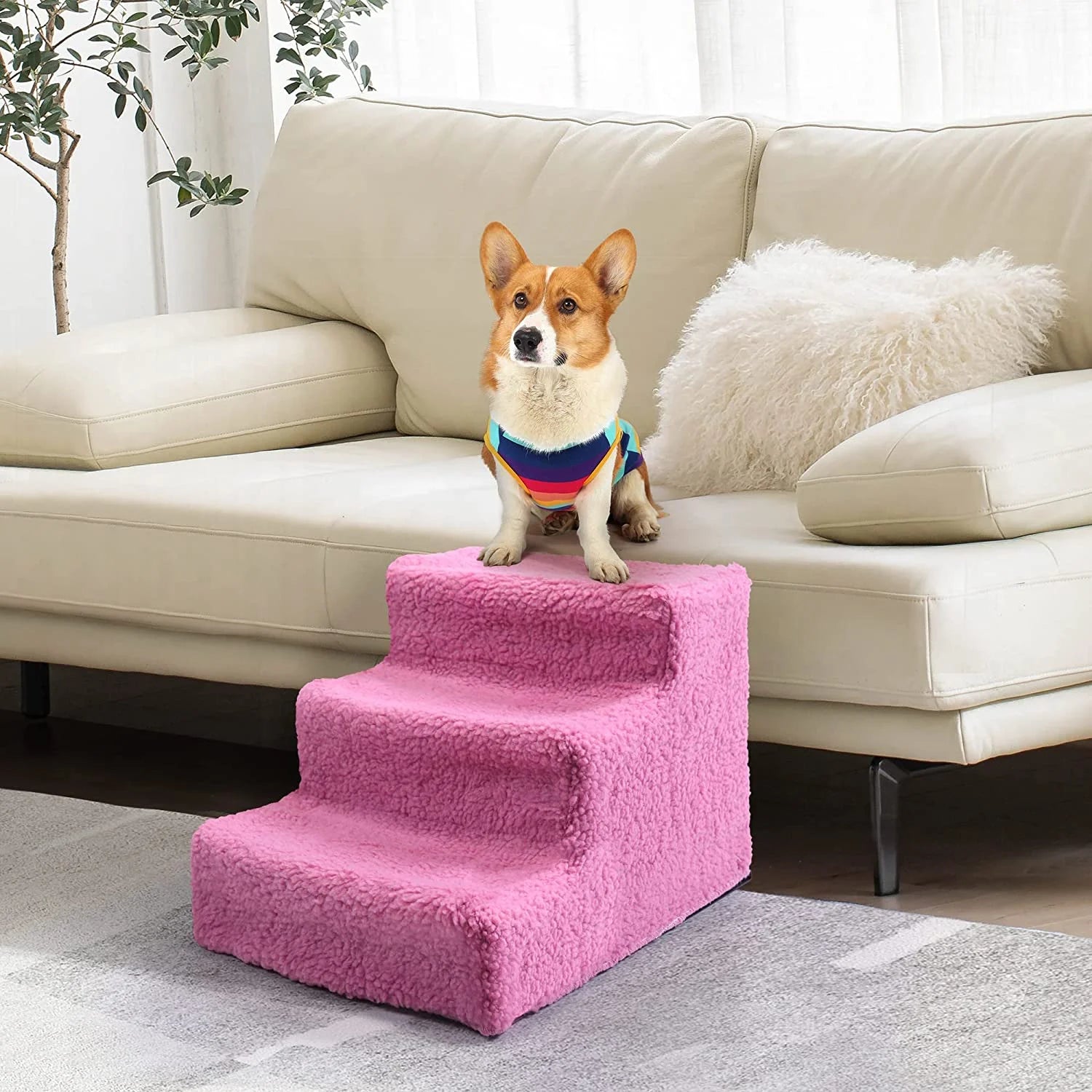 Dog Stairs for Small Dogs - 3 Steps Pet Stairs for High Beds and Couch, Non-Slip Folding Dog Steps Portable Pet Stairs for Dog and Cats,3 Step