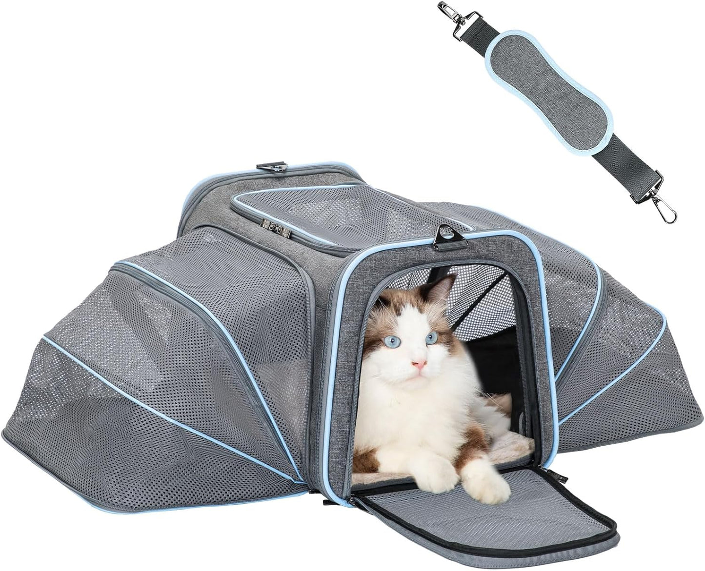 Expandable Small Cat Carriers Dog Carrier, Airline Approved Soft-Sided Portable Washable Pet Travel Carrier with Two Extension up to 9LB