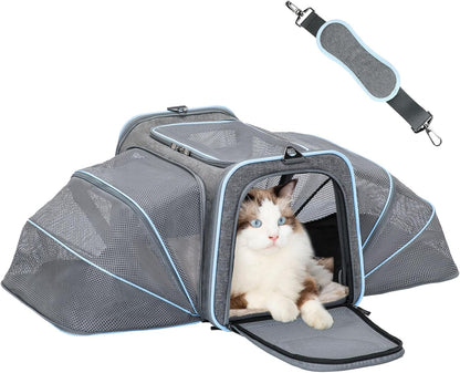 Expandable Small Cat Carriers Dog Carrier, Airline Approved Soft-Sided Portable Washable Pet Travel Carrier with Two Extension up to 9LB