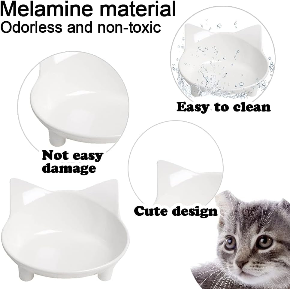 Non-Slip Cat Food Dish - Shallow Bowls for Stress Relief & Preventing Vomiting - Wide for Cats & Small Animals