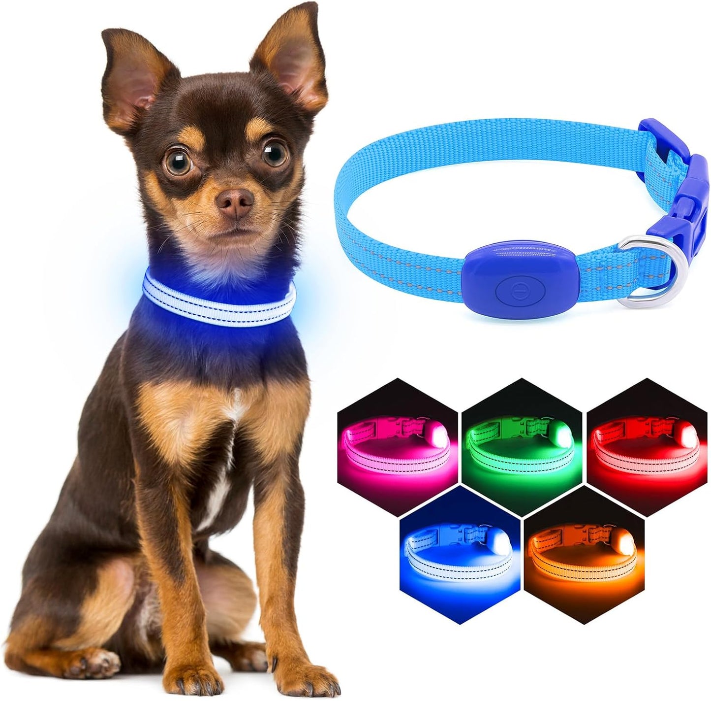Light up Dog Collar - Rechargeable Puppy Collar Glow in the Dark LED Dog Collar Lights for Small Dogs & Cats (X-Small, Blue)