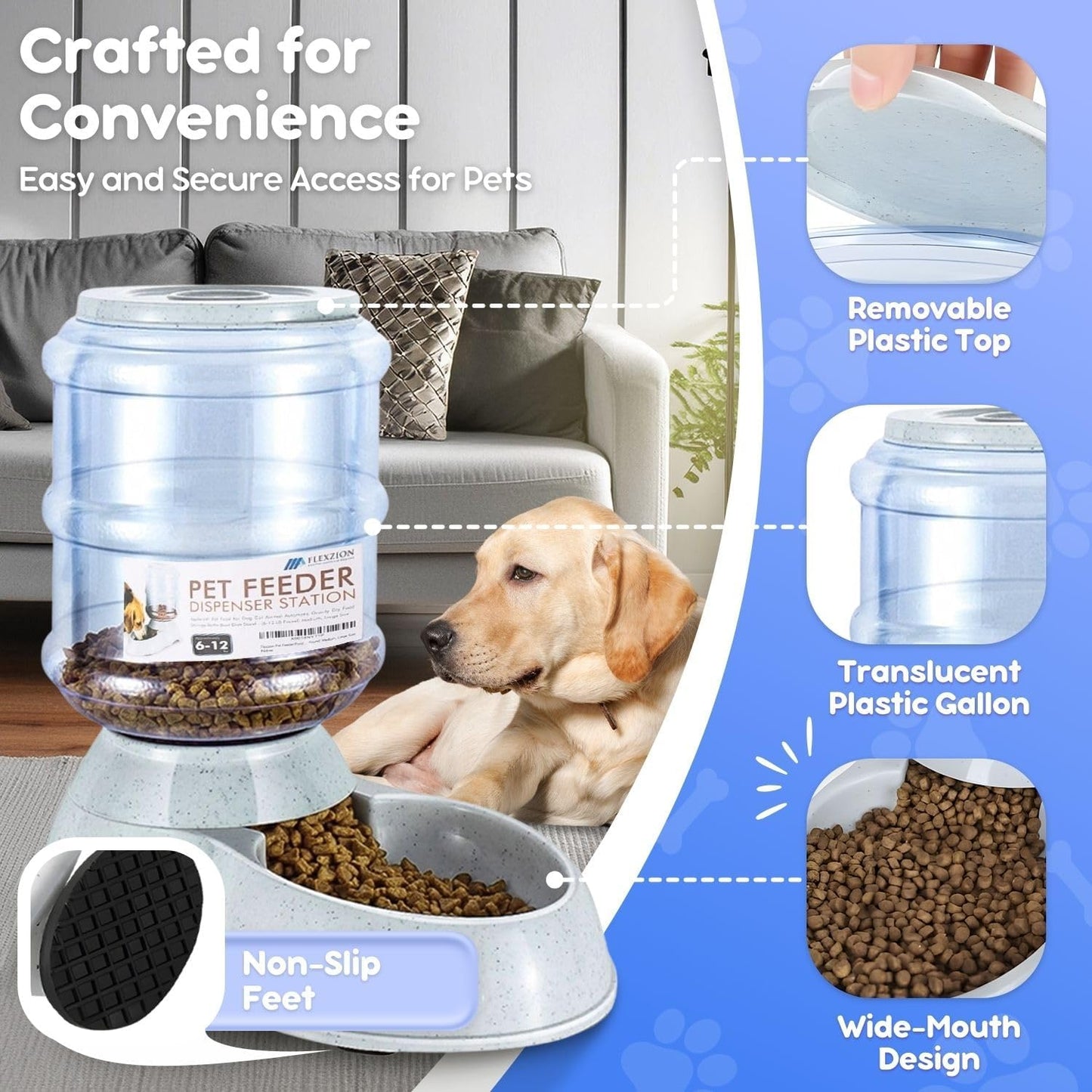 Automatic Pet Feeder & Waterer Set of 2 Pack, Self Feeding Replenish Dog Cat Bowls, Gravity Food & Water Storage Container Fountain Jug Pet Supplies Plastic Skid Proof Rubber Feet (3 Gallon)