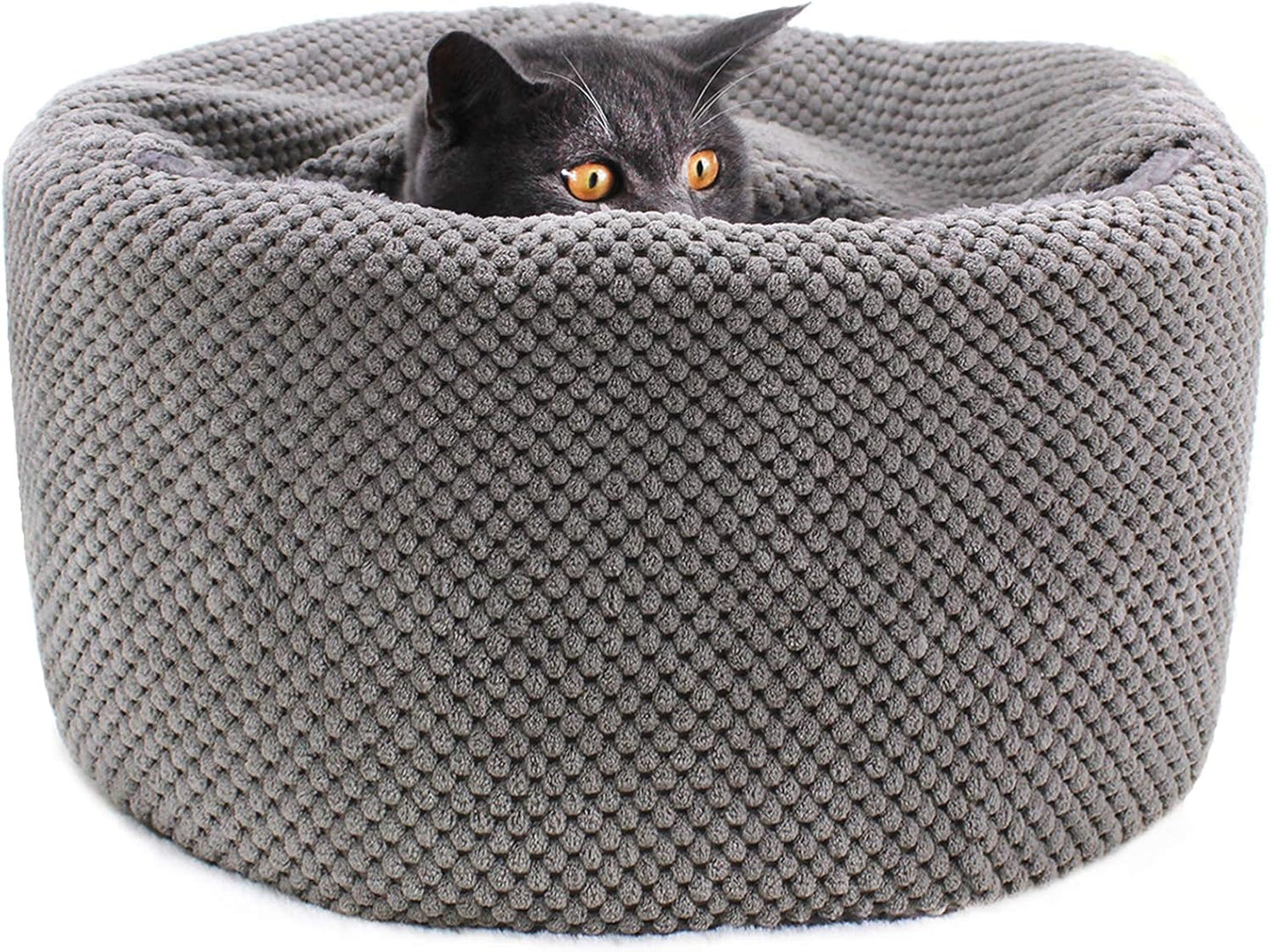 Washable Cat Bed - round Soft, Cozy & Warming for Indoor Cats. Calming Kitten Pet Bed. Small Pet Covered Cat Cave Beds (Gray,12.59 X 12.59 X 5.91 In)