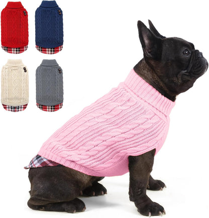 Dog Christmas Sweater Stretchy Pet Coat for Small Dogs Male Turtleneck Small Dog Sweater Red Puppy Clothes Knitwear Puppy Coats with Gingham Patchwork Pet Clothes for Fall Winter