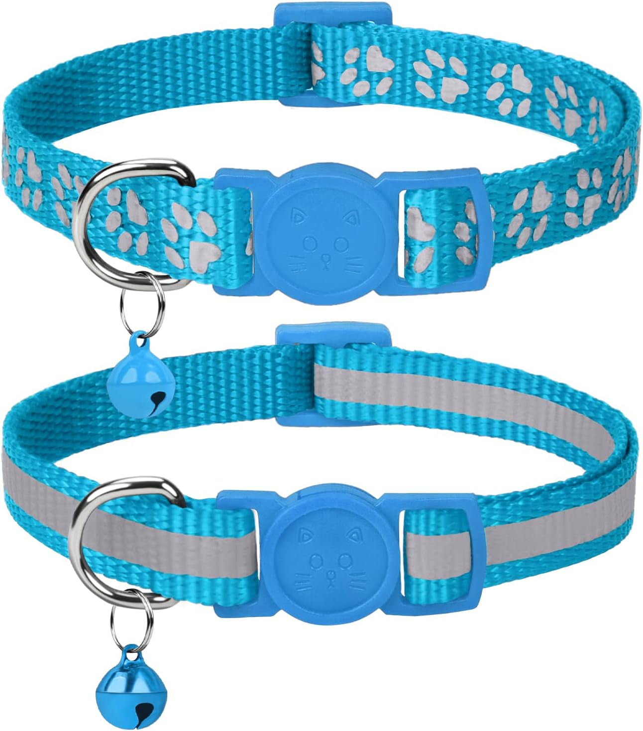 Reflective Cat Collar Breakaway with Bells, 2 Pack Girl Boy Pet Cat Collar Adjustable 7.5-12.5 Inch, Green