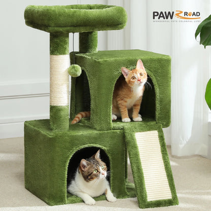 30" Cat Tree Condo with Sisal Scratcing Post Tower Ramp for Indoor Catss, Gray