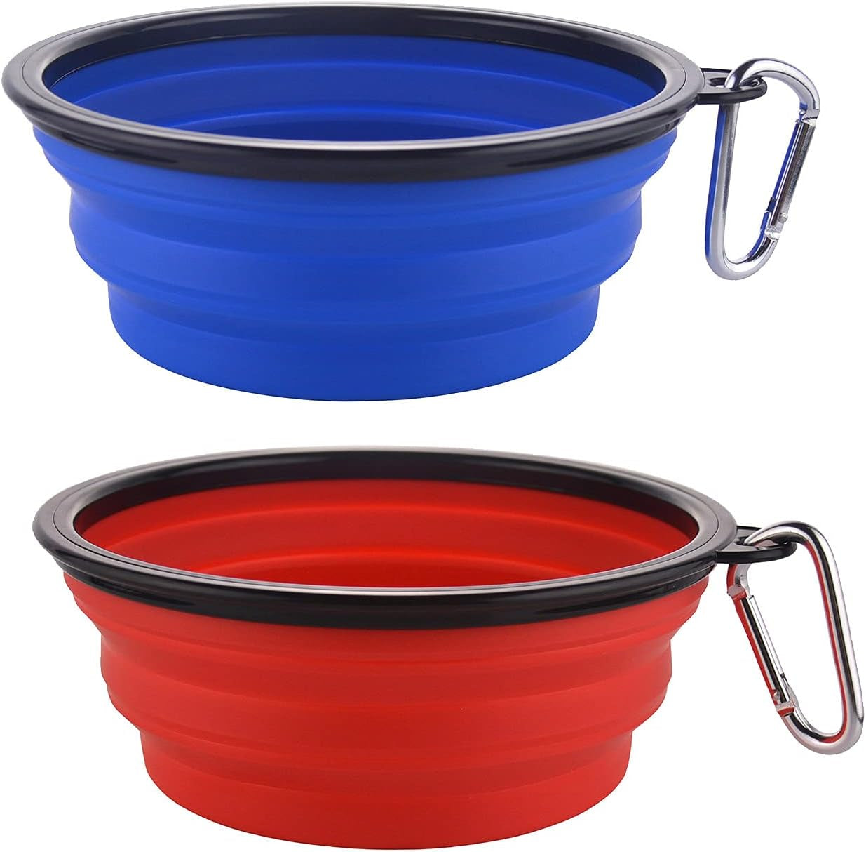 Large Collapsible Dog Bowls, 34Oz Travel Water Food Bowls Portable Foldable Collapse Dishes with Carabiner Clip, 2 Pack (Green+Red)