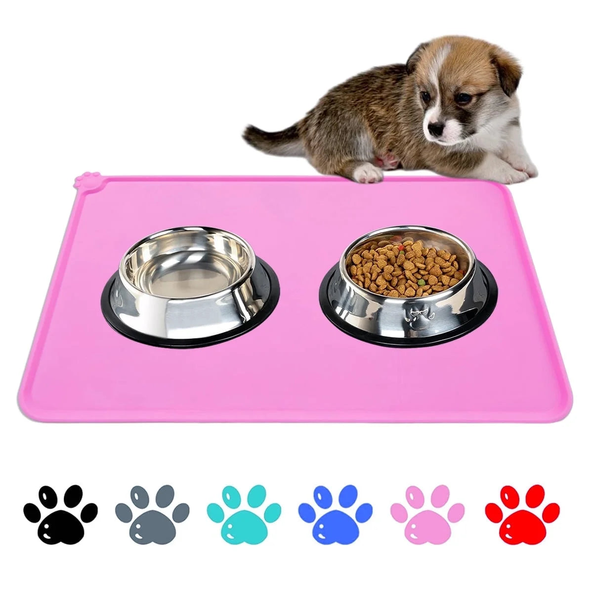 Silicone Waterproof Dog Cat Pet Food Mats Tray -FDA Grade Dog Pet Cat Feeding Mat-Pink