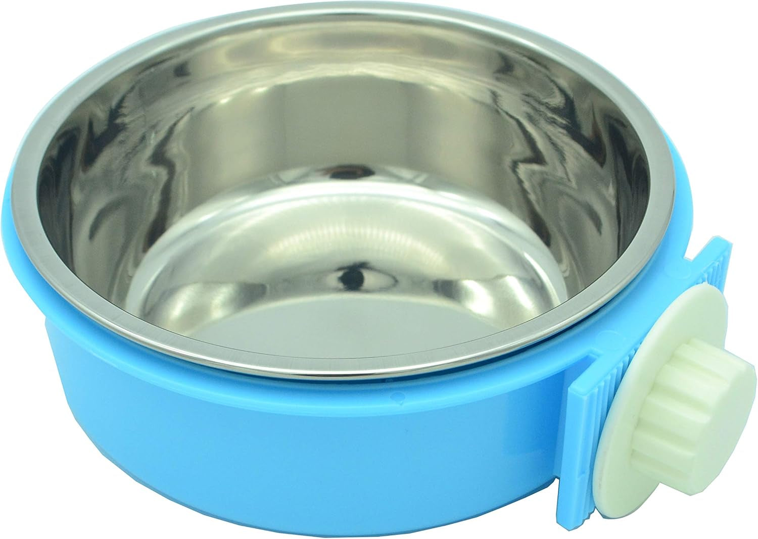 Dog Bowl Feeder Pet Puppy Food Water Bowl, 2-In-1 Plastic Bowl & Stainless Steel Bowl, Removable Hanging Cat Rabbit Bird Food Basin Dish Perfect for Crates & Cages, Blue