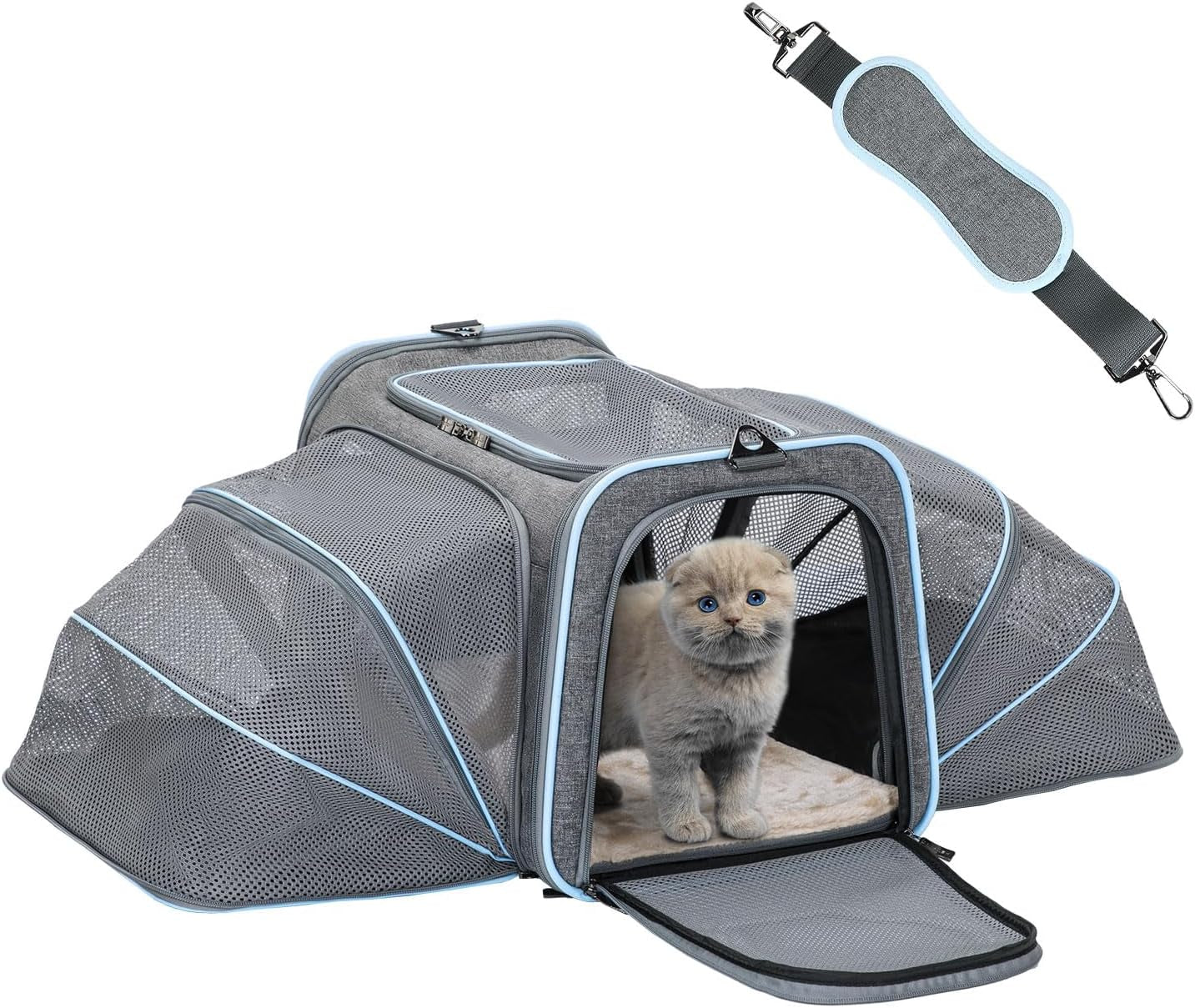 Expandable Small Cat Carriers Dog Carrier, Airline Approved Soft-Sided Portable Washable Pet Travel Carrier with Two Extension up to 9LB