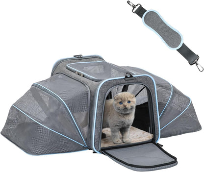 Expandable Small Cat Carriers Dog Carrier, Airline Approved Soft-Sided Portable Washable Pet Travel Carrier with Two Extension up to 9LB