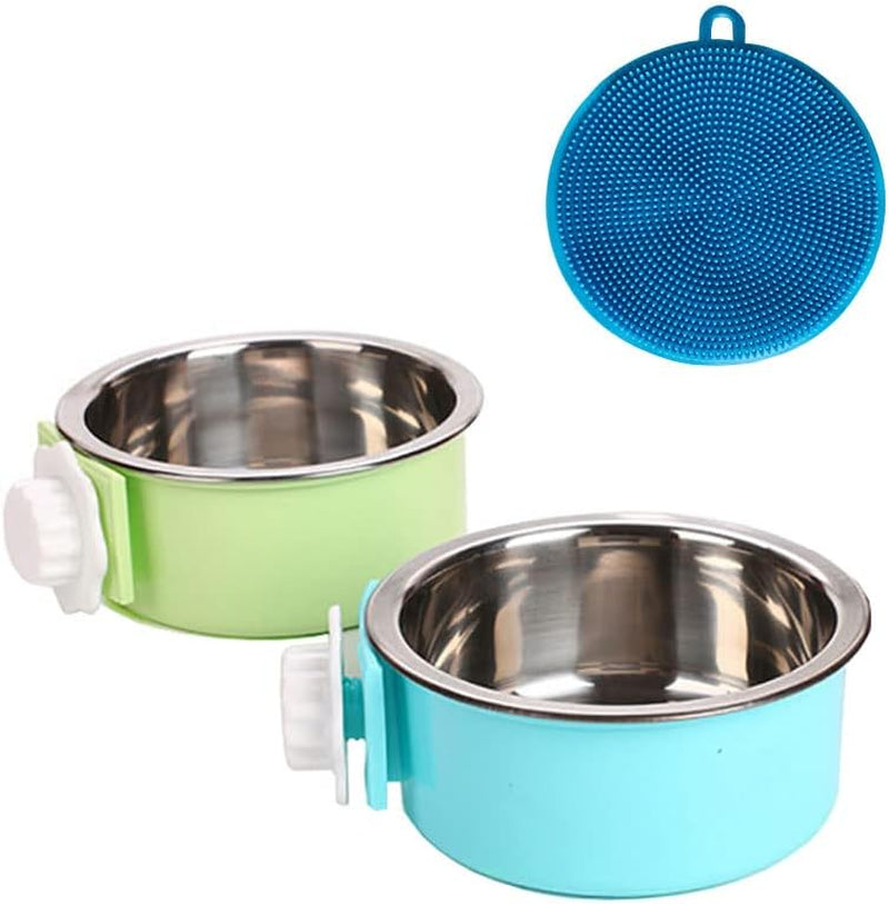 Crate Dog Cat Bowls, Removable Stainless Steel Hanging Pet Cage Bowls for Kennel, Water Food Feeder Cage Coop Cup for Cats, Dogs, Rabbits and Small Animals (Small, Blue)