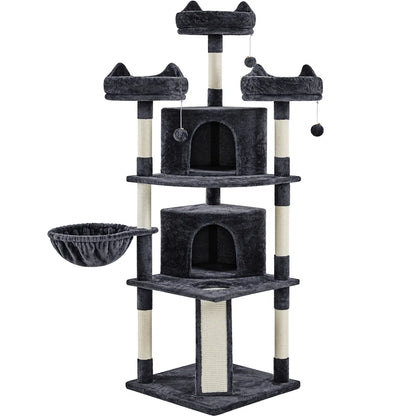 76"H Large Multilevel Cat Tree Tower with Condos and Perches, Light Gray