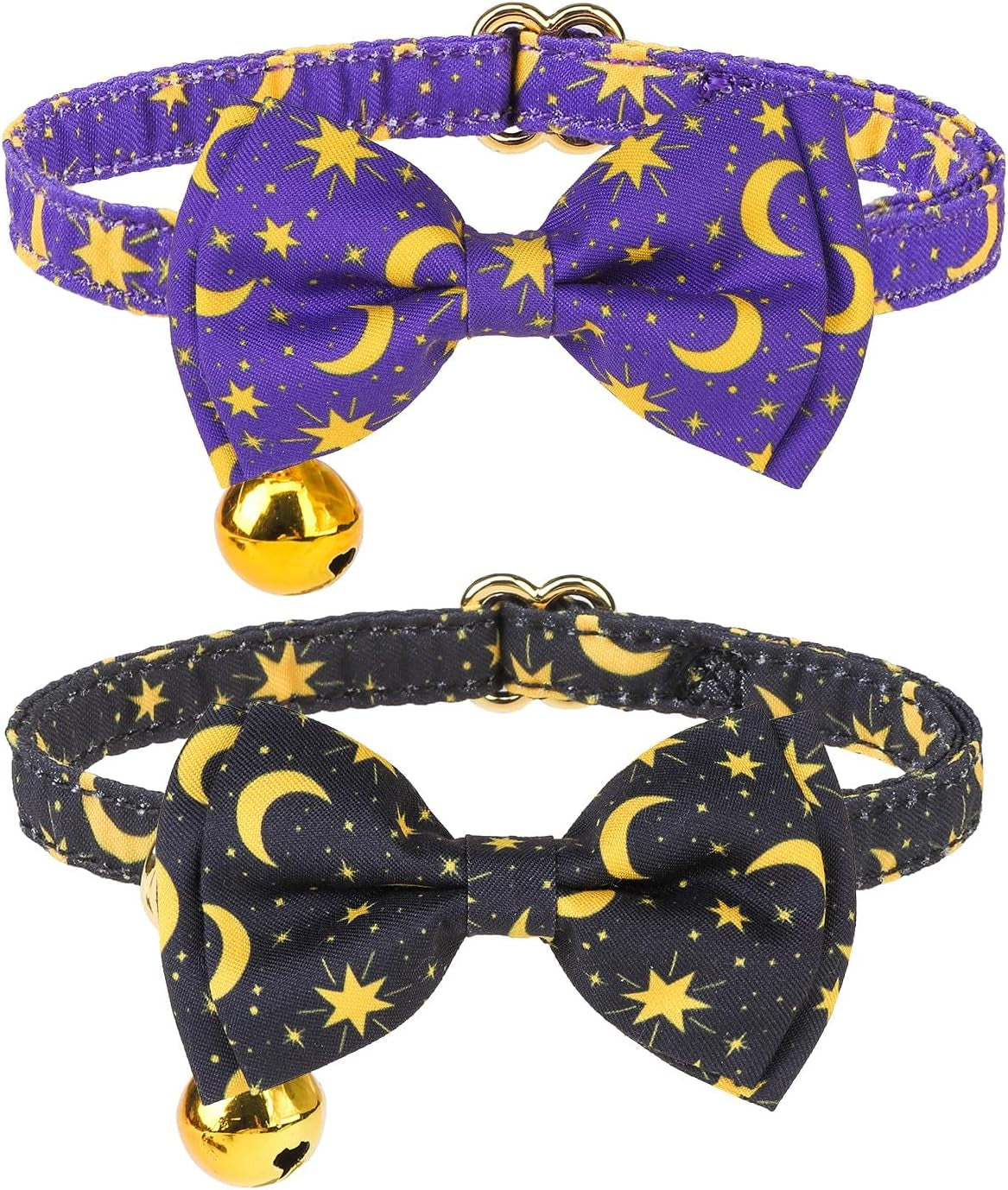 Soft Velvet Safe Cat Collars for Girl Cats -2 Pack Rhinestones Bling Diamante Adjustable Collars Breakaway- Chirstmas Cat Clollar Gifts with Bells for Boy Cats Kitty and Small Dogs