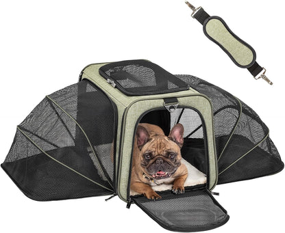 Expandable Small Cat Carriers Dog Carrier, Airline Approved Soft-Sided Portable Washable Pet Travel Carrier with Two Extension up to 9LB