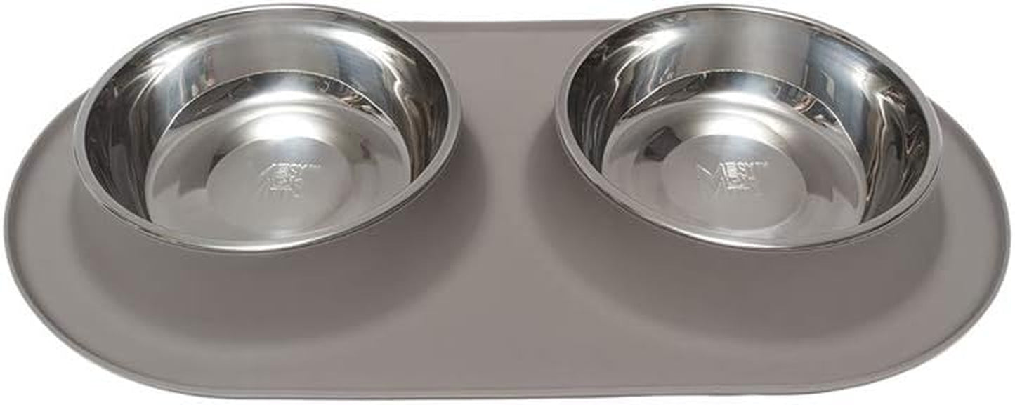 Double Silicone Feeder with Stainless Bowls | Non-Skid Food Dishes for Dogs for All Pets | Dog Food Bowls | Large, 3 Cups per Bowl | Blue