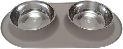 Double Silicone Feeder with Stainless Bowls | Non-Skid Food Dishes for Dogs for All Pets | Dog Food Bowls | Large, 3 Cups per Bowl | Blue