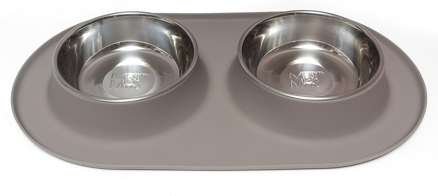 Double Silicone Feeder with Stainless Bowls | Non-Skid Food Dishes for Dogs for All Pets | Dog Food Bowls | Large, 3 Cups per Bowl | Blue