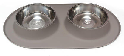 Double Silicone Feeder with Stainless Bowls | Non-Skid Food Dishes for Dogs for All Pets | Dog Food Bowls | Large, 3 Cups per Bowl | Blue