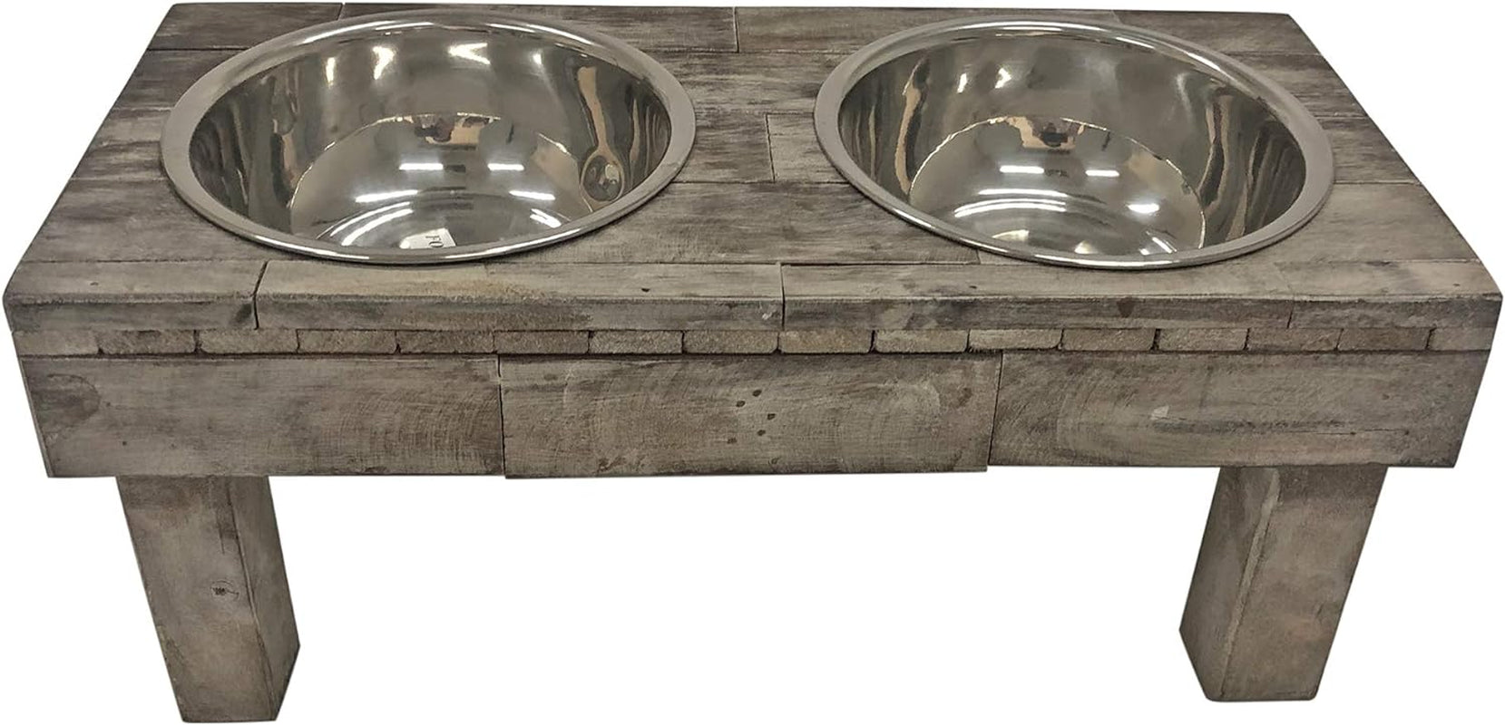 Pet Berjen Table Elevated Double Bowl Pet Feeder, Brown Wash (Large) (02189)