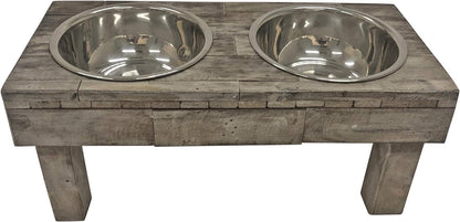 Pet Berjen Table Elevated Double Bowl Pet Feeder, Brown Wash (Large) (02189)