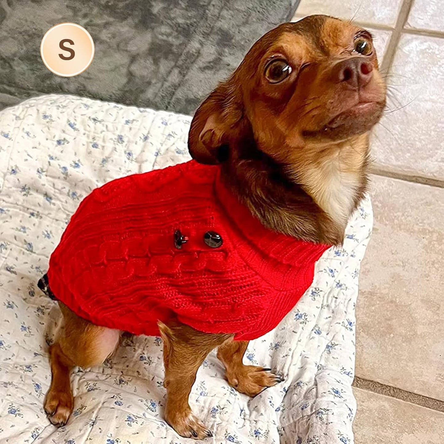 Dog Christmas Sweater Stretchy Pet Coat for Small Dogs Male Turtleneck Small Dog Sweater Red Puppy Clothes Knitwear Puppy Coats with Gingham Patchwork Pet Clothes for Fall Winter