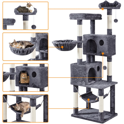 73"H Multi-Level Cat Tree Tower with Condos and Perches, Dark Gray