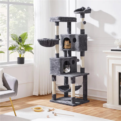 73"H Multi-Level Cat Tree Tower with Condos and Perches, Dark Gray