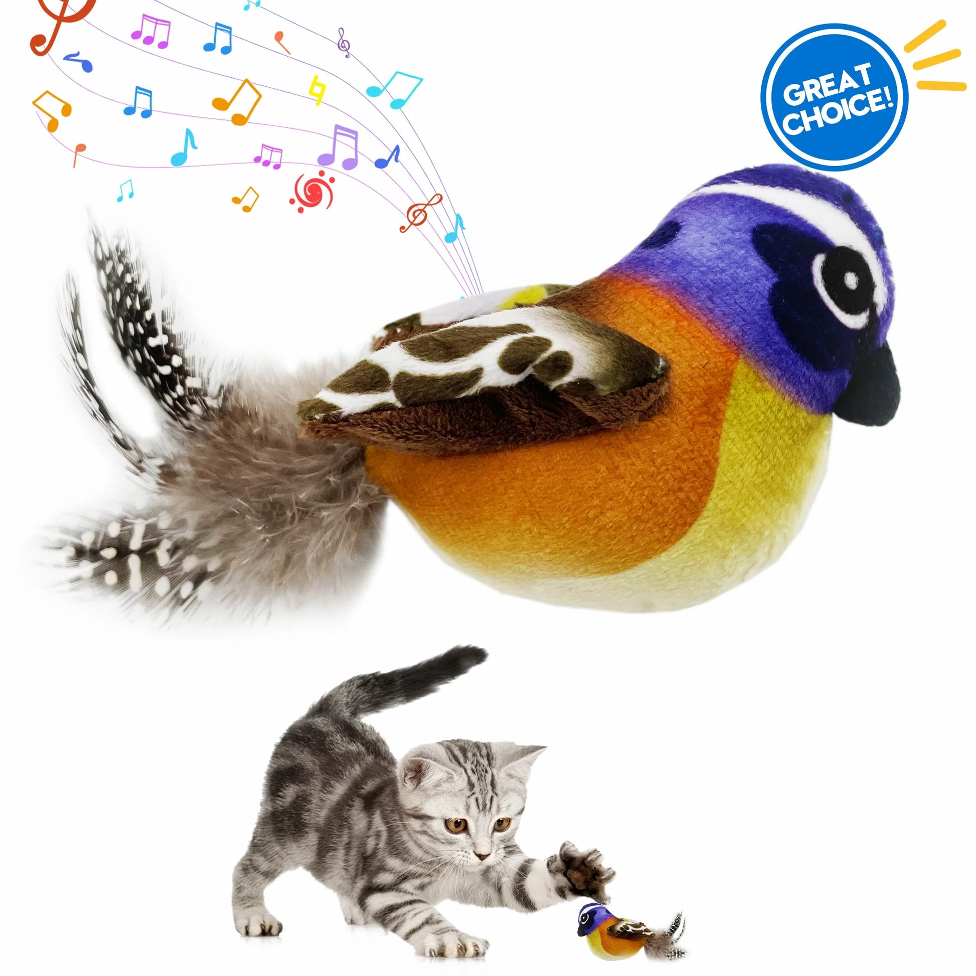 Interactive Electronic Cat Toy, Automatic Chirping Bird Toy Squeaky with Feather Tail, Melody Chaser Toy for Cats to Play Alone, Play and Squeak Kitten Toy for Boredom