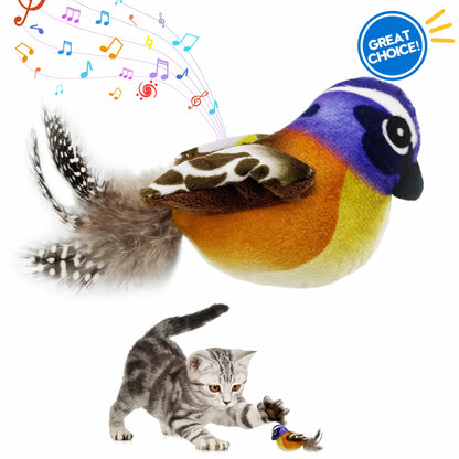 Interactive Electronic Cat Toy, Automatic Chirping Bird Toy Squeaky with Feather Tail, Melody Chaser Toy for Cats to Play Alone, Play and Squeak Kitten Toy for Boredom