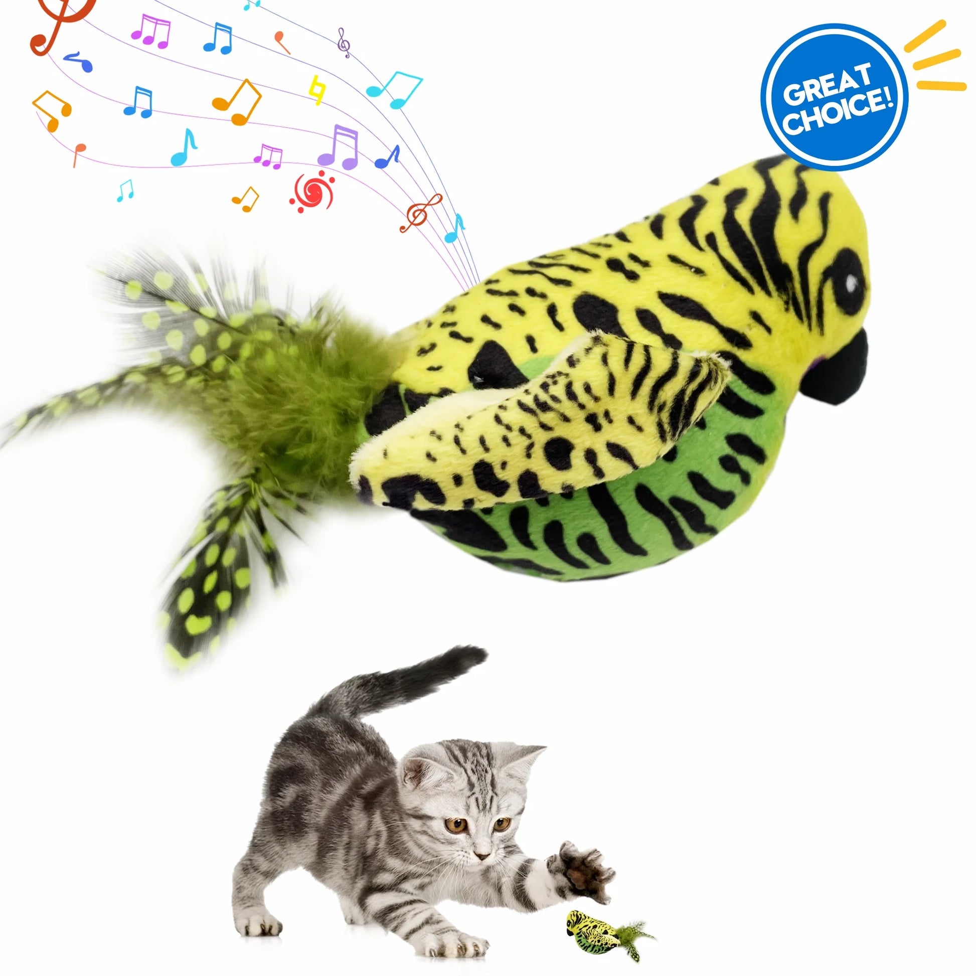 Interactive Electronic Cat Toy, Automatic Chirping Bird Toy Squeaky with Feather Tail, Melody Chaser Toy for Cats to Play Alone, Play and Squeak Kitten Toy for Boredom