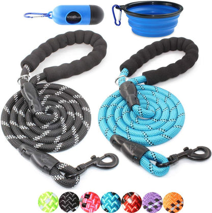 2 Packs 5/6 FT Dog Leash with Comfortable Padded Handle and Highly Reflective Threads Dog Leashes for Small Medium and Large Dogs (5FT-1/2'', Blue+Pink)