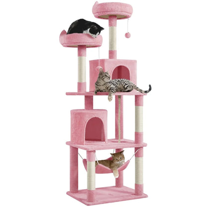 62.2''H Multi Level Cat Tree Tower with Condos Foam-Padded Perches, Light Gray