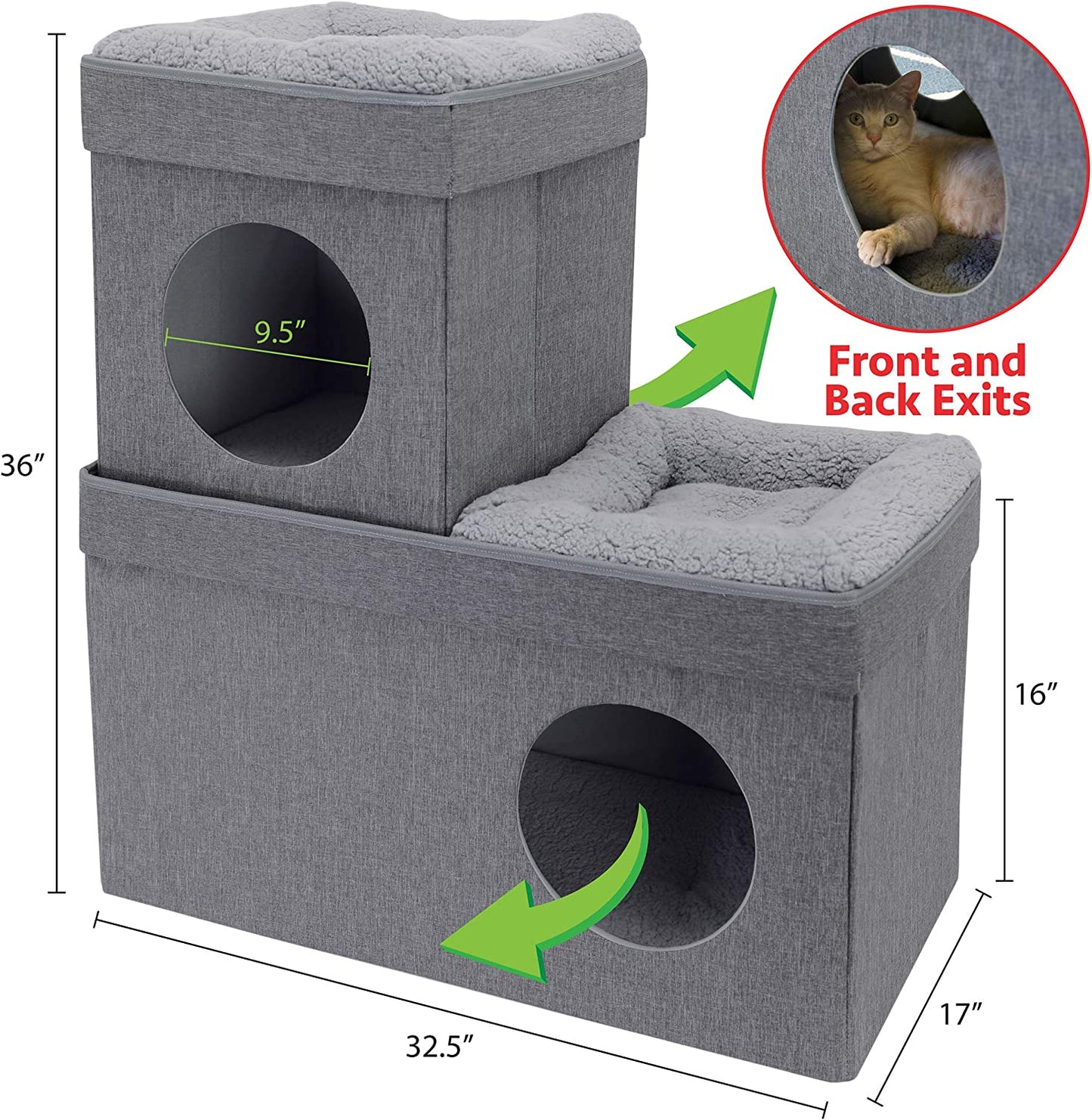 Large Stackable Grey Condo, Cat Cube, Cat House, Pop up Bed, Cat Ottoman, Mansion
