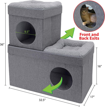 Large Stackable Grey Condo, Cat Cube, Cat House, Pop up Bed, Cat Ottoman, Mansion