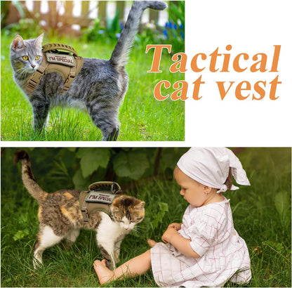 Tactical Cat Vest Adjustable Kitten Harness No Pull Puppy Vest for Walking Outdoor Training with Soft Easy Control Handle Xs XXS