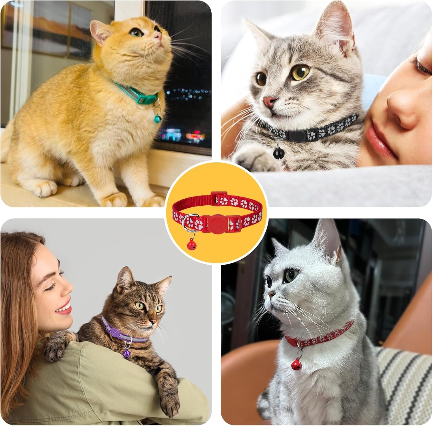 Reflective Cat Collar Breakaway with Bells, 2 Pack Girl Boy Pet Cat Collar Adjustable 7.5-12.5 Inch, Green