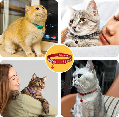 Reflective Cat Collar Breakaway with Bells, 2 Pack Girl Boy Pet Cat Collar Adjustable 7.5-12.5 Inch, Green