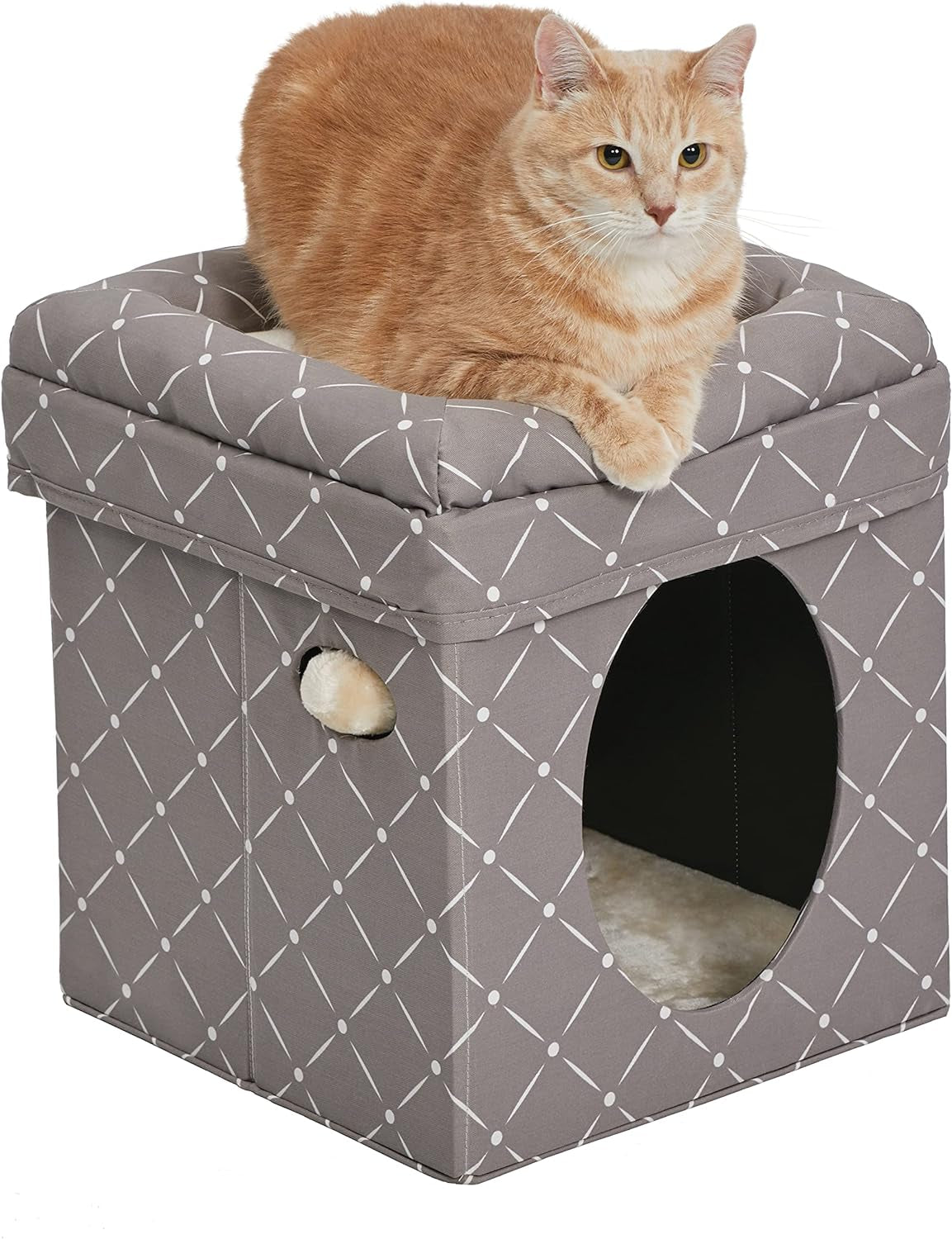 Cat Cube - Cat House/Cat Condo in Fashionable Mushroom Diamond Print, 15.5L X 15.5W X 16.5H Inches